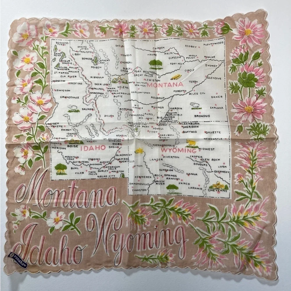 Vintage Montana Wyoming Idaho Retro souvenir Handkerchief Ranshaw - Picture 3 of 9